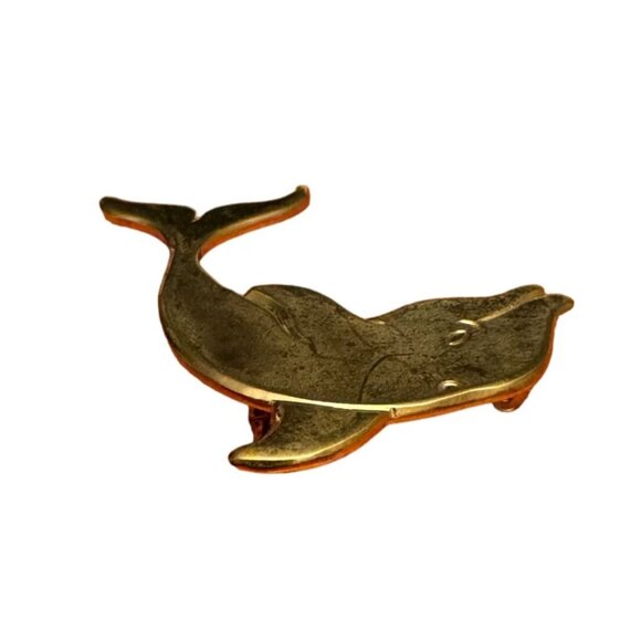 Vintage Gold Tone Dolphin Shaped Pin Brooch Cute Animal Jewelry Accessory - Picture 3 of 7
